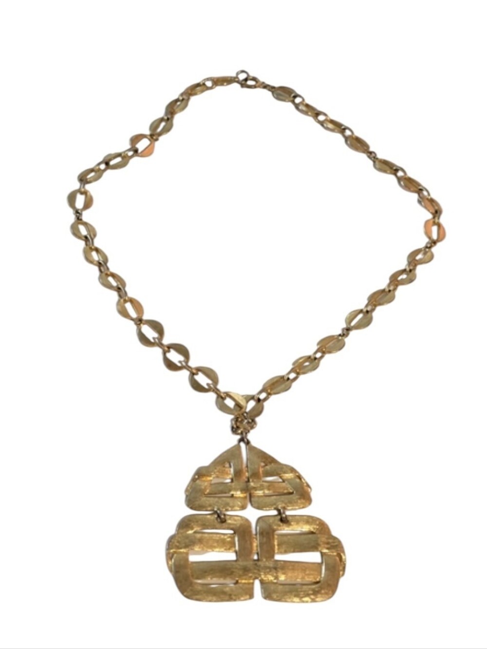 Vintage 60s Huge Etruscan Pendant Gold-Tone Link Necklace Love Witch Boho Babe